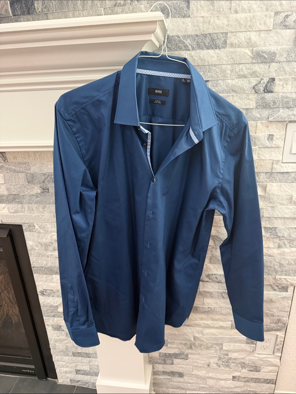 BOSS Men's Navy Blue Long-Sleeve Dress Shirt
